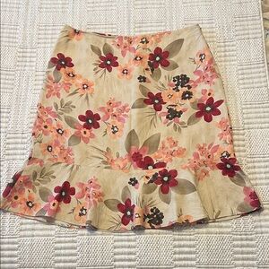 LOFT Floral Mini Skirt - Cream with Pink & Burgundy Flowers